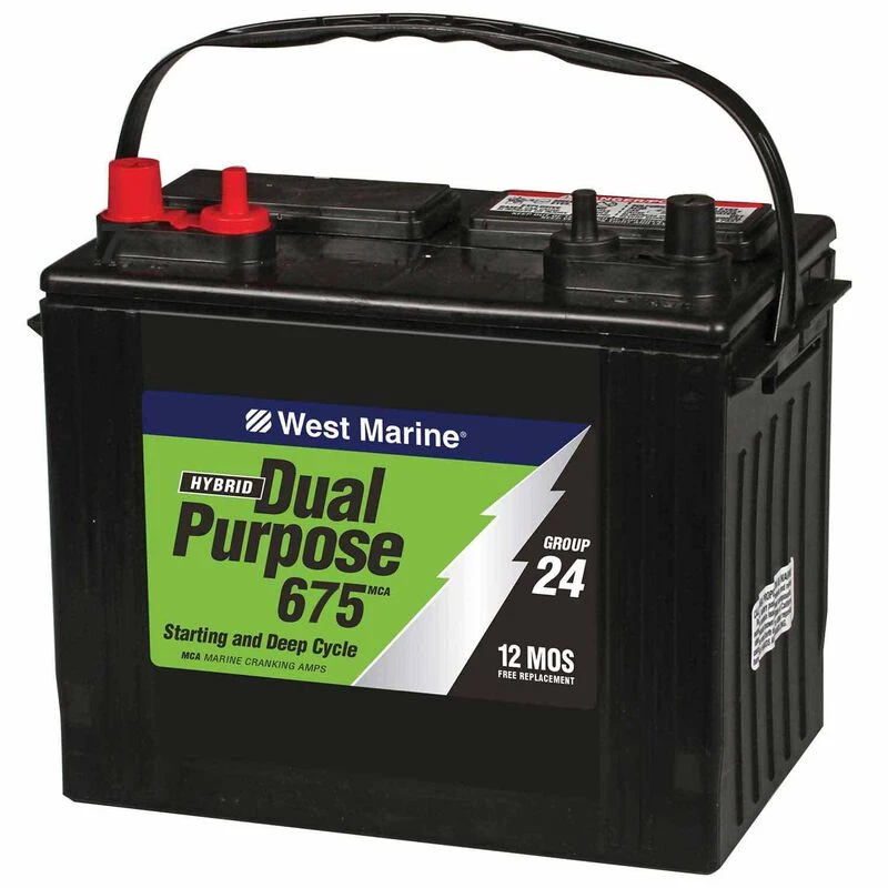 WEST MARINE Dual-Purpose Flooded Marine Battery, 675 MCA, Group 24 1 WEST MARINE Dual-Purpose Flooded Marine Battery, 675 MCA, Group 24