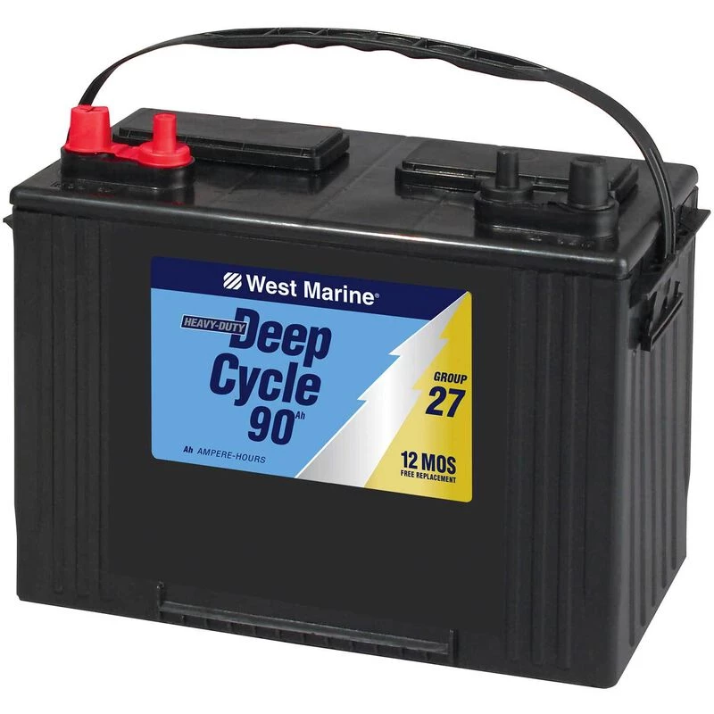 WEST MARINE Deep Cycle Flooded Marine Battery, 90 Amp Hours, Group 27 1 WEST MARINE Deep Cycle Flooded Marine Battery, 90 Amp Hours, Group 27