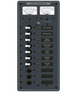 BLUE SEA SYSTEMS Traditional Metal DC Circuit Breaker Panel with Meters, 10-Position