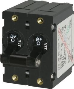 BLUE SEA SYSTEMS A-Series Black Toggle Circuit Breaker, Double Pole, 32A