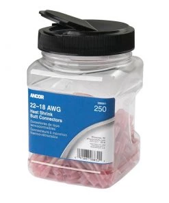 ANCOR 22-18 AWG Heat Shrink Butt Connectors, Red, 250-Pack