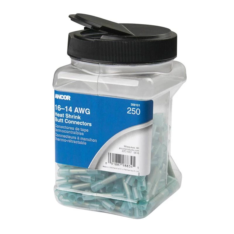 ANCOR 16-14 AWG Heat Shrink Butt Connectors, Blue, 250-Pack 1 ANCOR 16-14 AWG Heat Shrink Butt Connectors, Blue, 250-Pack