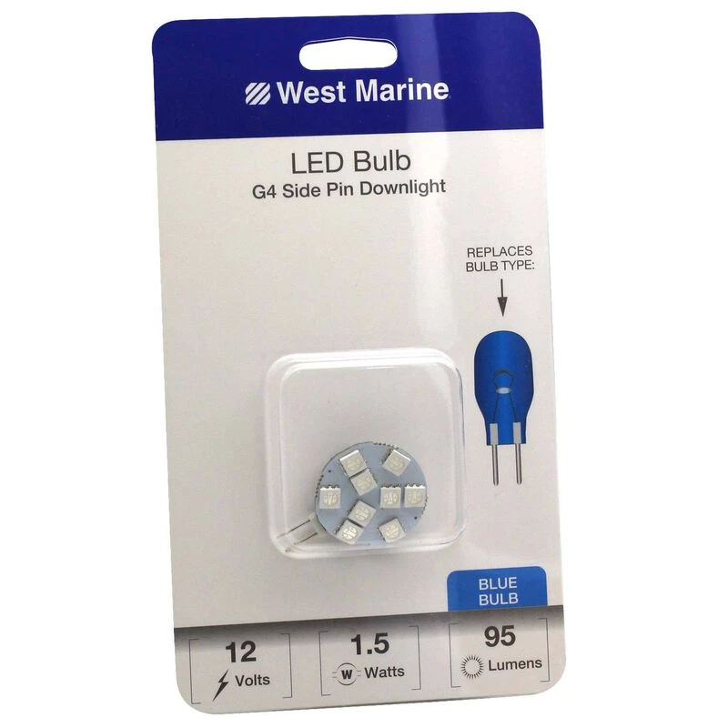 WEST MARINE G4 Side Pin Downlight LED Bulb, Blue 1 WEST MARINE G4 Side Pin Downlight LED Bulb, Blue
