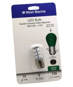 WEST MARINE Double Contact Index Bayonet BAY15D-1157 LED Bulb, Green
