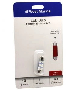 WEST MARINE Festoon 39mm LED Bulb, Red