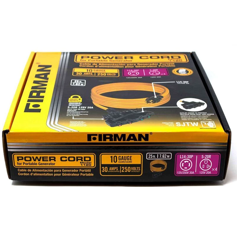 FIRMAN POWER EQUIPMENT 25' Power Cord for Portable Generator, Model 1120 2 FIRMAN POWER EQUIPMENT 25' Power Cord for Portable Generator, Model 1120 - Image 2
