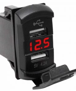 MARINE SPORT LIGHTING Dual Port USB Rocker Panel with Voltmeter, Red