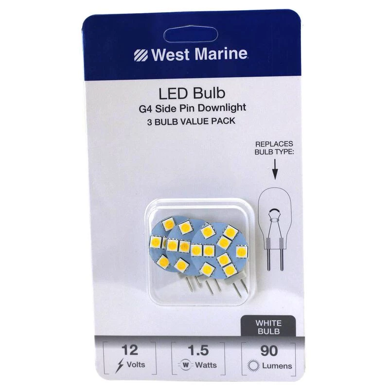 WEST MARINE G4 Side Pin Downlight LED Disk Bulbs, 3-Pack 1 WEST MARINE G4 Side Pin Downlight LED Disk Bulbs, 3-Pack