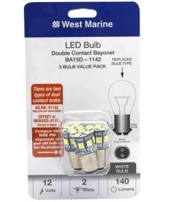 WEST MARINE Double Contact Bayonet BA15D-1142 LED Bulbs, 3-Pack
