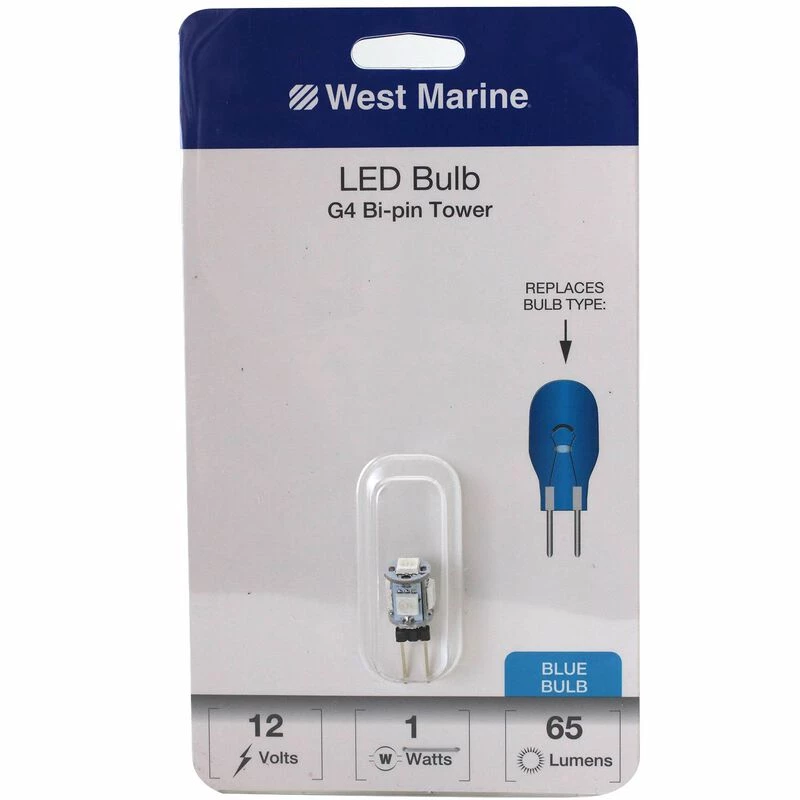 WEST MARINE G4 Bi-Pin LED Bulb, Blue 1 WEST MARINE G4 Bi-Pin LED Bulb, Blue