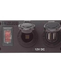 BLUE SEA SYSTEMS Water-Resistant Accessory Panel,15A Circuit Breaker, 12V Socket, 2.1A Dual USB Charger