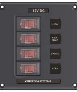 BLUE SEA SYSTEMS Water-Resistant Circuit Breaker Switch Panel, 4 Positions