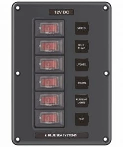 BLUE SEA SYSTEMS Water-Resistant Circuit Breaker Switch Panel, 6 Positions