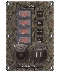 BLUE SEA SYSTEMS Water-Resistant Circuit Breaker Switch Panel, 4 pos. + 12 Volt Socket & Dual USB Charger