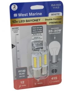 WEST MARINE Double Contact Index Bayonet BA15D-1142 LED Premium Bulbs, 2-Pack