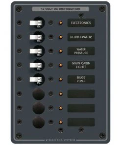 BLUE SEA SYSTEMS Traditional Metal DC Circuit Breaker Panel, 8-Position
