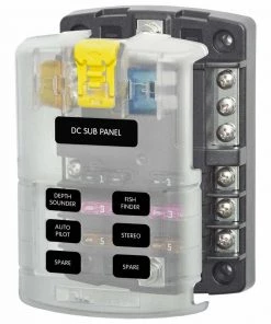 BLUE SEA SYSTEMS ST Blade Fuse Block, 6 Circuits with Negative Bus and Cover