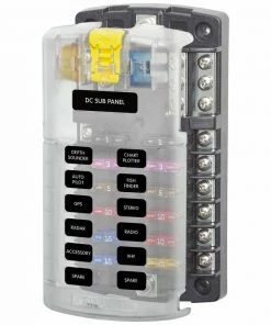 BLUE SEA SYSTEMS ST Blade Fuse Block, 12 Circuits with Negative Bus and Cover