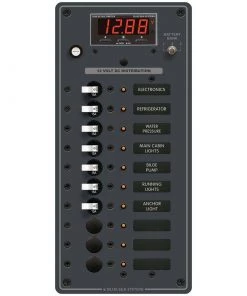 BLUE SEA SYSTEMS Traditional Metal DC Circuit Breaker Panel with Digital Meter, 10-Position