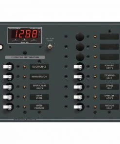 BLUE SEA SYSTEMS Traditional Metal DC Circuit Breaker Panel with Digital Multimeter, 13-Position