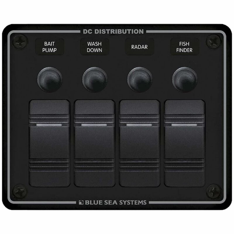 BLUE SEA SYSTEMS Water Resistant Circuit Breaker Panel, 4-Position 1 BLUE SEA SYSTEMS Water Resistant Circuit Breaker Panel, 4-Position
