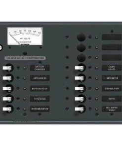 BLUE SEA SYSTEMS 13-Position Horizontal AC Circuit Breaker Panel, 10 Circuit Breakers