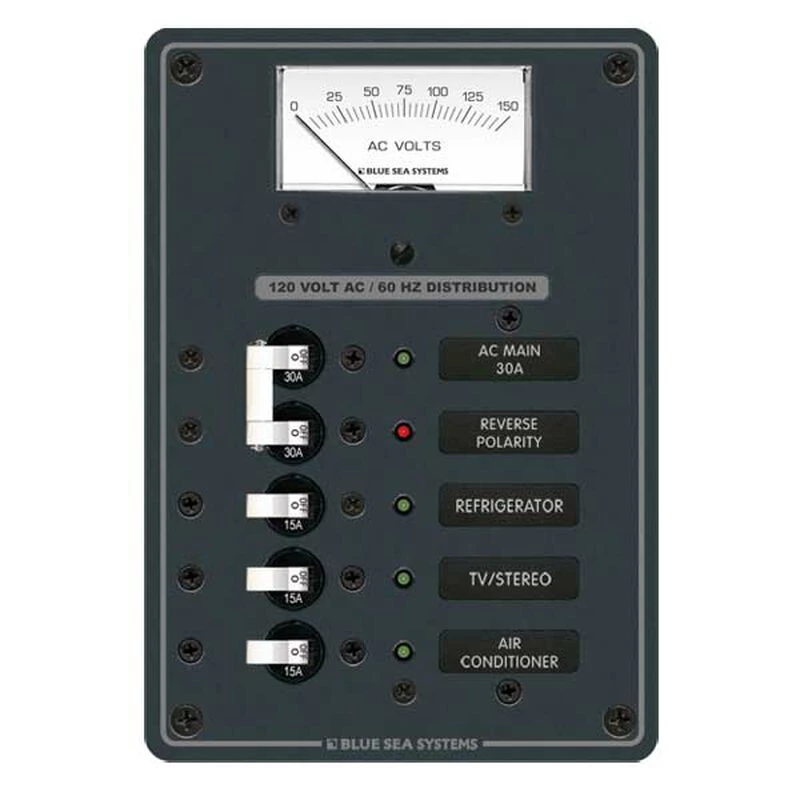 BLUE SEA SYSTEMS AC Electrical Distribution Panel, AC Main + 3 Positions 1 BLUE SEA SYSTEMS AC Electrical Distribution Panel, AC Main + 3 Positions